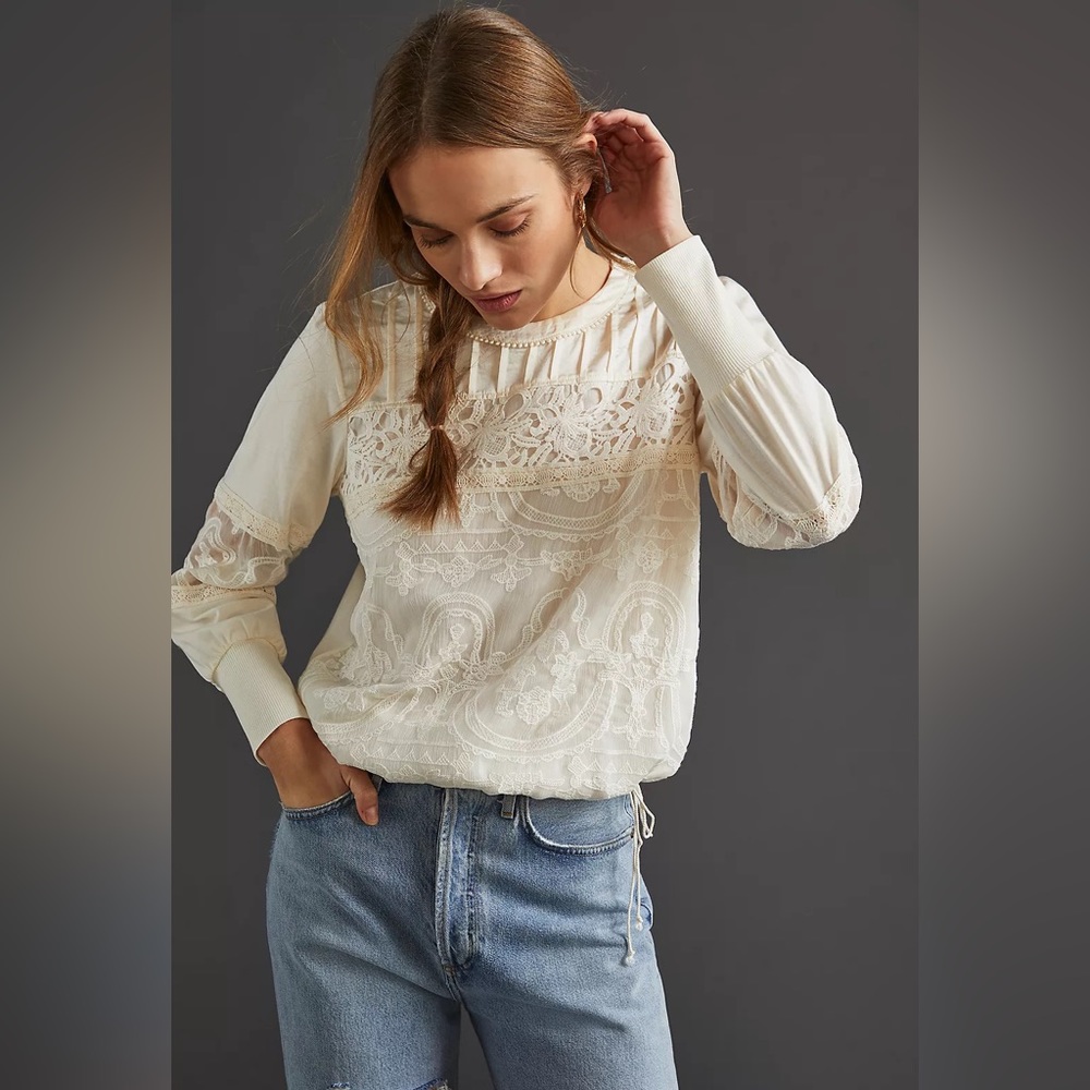 Anthropologie Tiny Lace Ivory Top